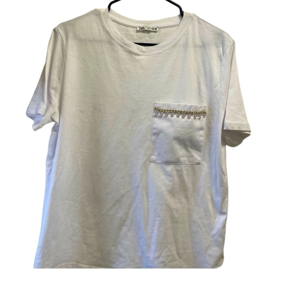 Zara white pocket t-shirt medium